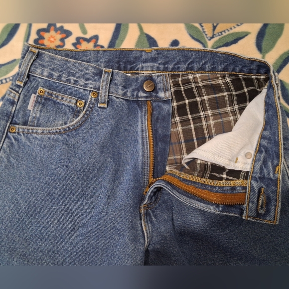 Carhartt Mens Winter Thermal Plaid Lined Blue Jeans Size 30x32 - Picture 6 of 16